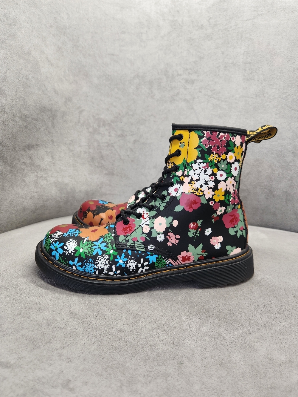 Dr. Martens Ankle Boots Women's 7 Black Floral Leather 1460 Pascal Mashup Rework - Picture 11 of 17